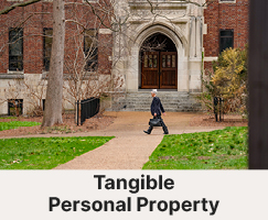 A person walking on campus. Links to Tangible Personal Property